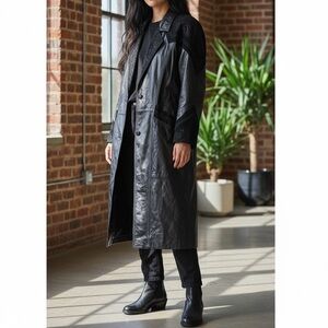 Vintage 80s Black Leather Winlit Trench Coat